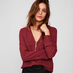 Express Long Sleeve V Neck Zip Front Shirt Blouse Size XS